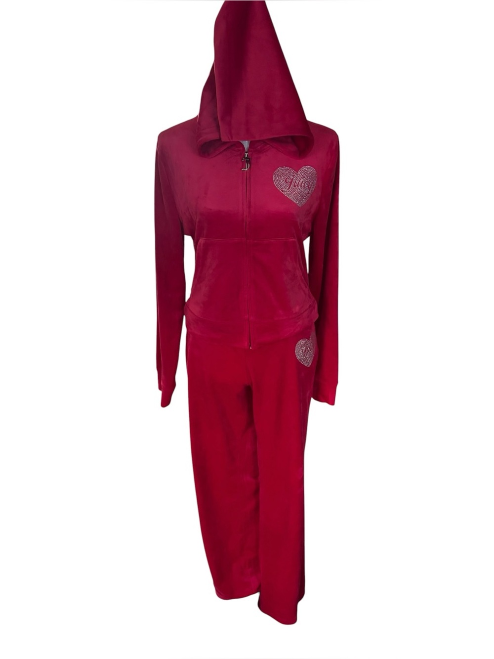 Juicy Couture pink Velour Hoodie & pant Set with Heart Rhinestones